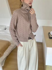 Cable-Textured Zip-Up Cardigan