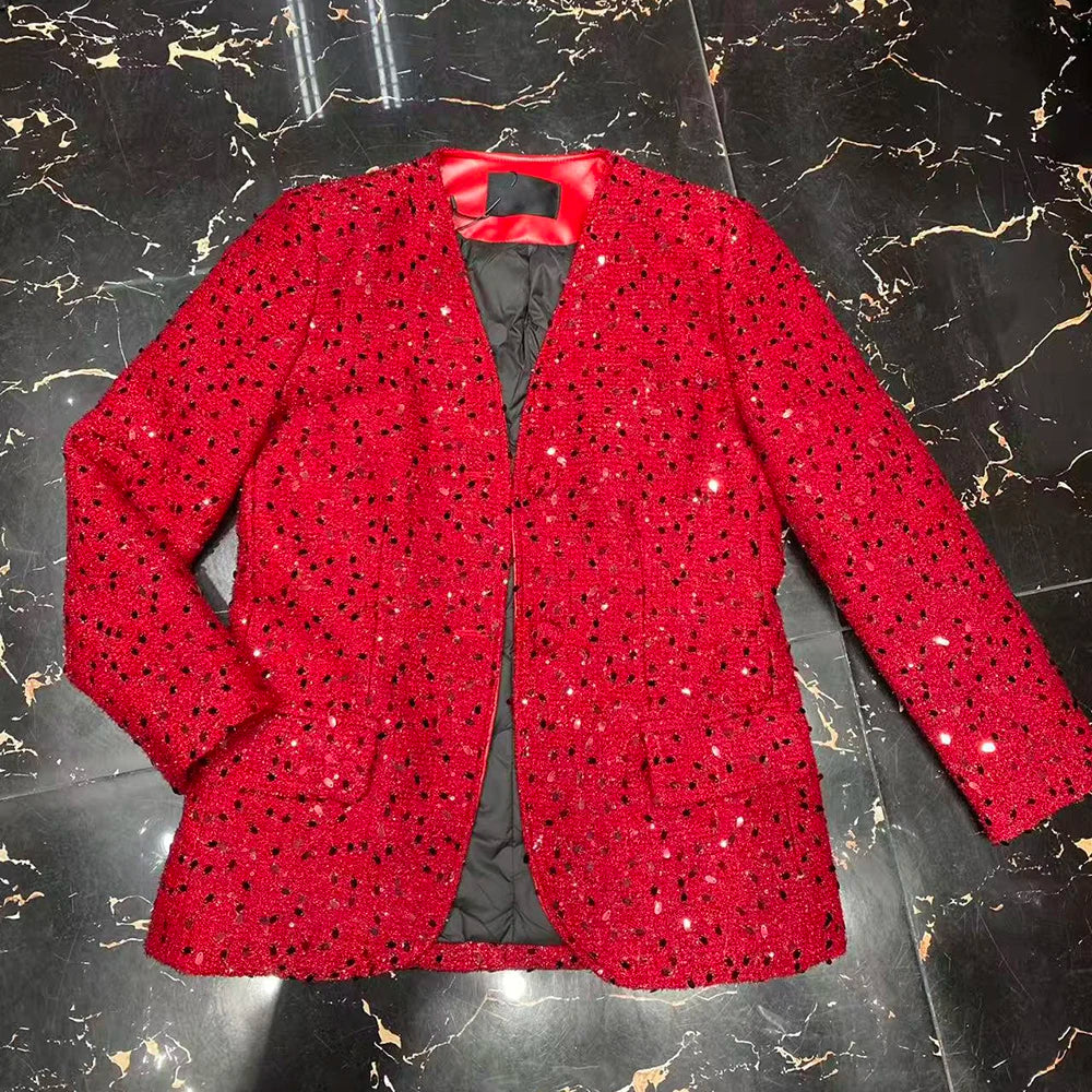 Embellished Collarless Open-Front Jacket