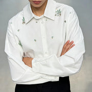 Floral-Detail Relaxed Button Shirt
