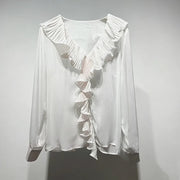 Ruffle-Front V-Neck Blouse