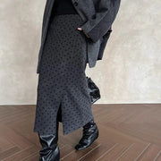 Polka-Dot Straight Midi Skirt