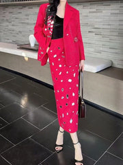 TWOTWINSTYLE Solid Spliced Diamond Two Piece Set Female Lapel Long Sleeve Jacket Office Lady Women's Skirt Set Autumn Fashion