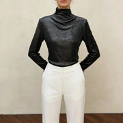 Draped High-Neck Long-Sleeve Top