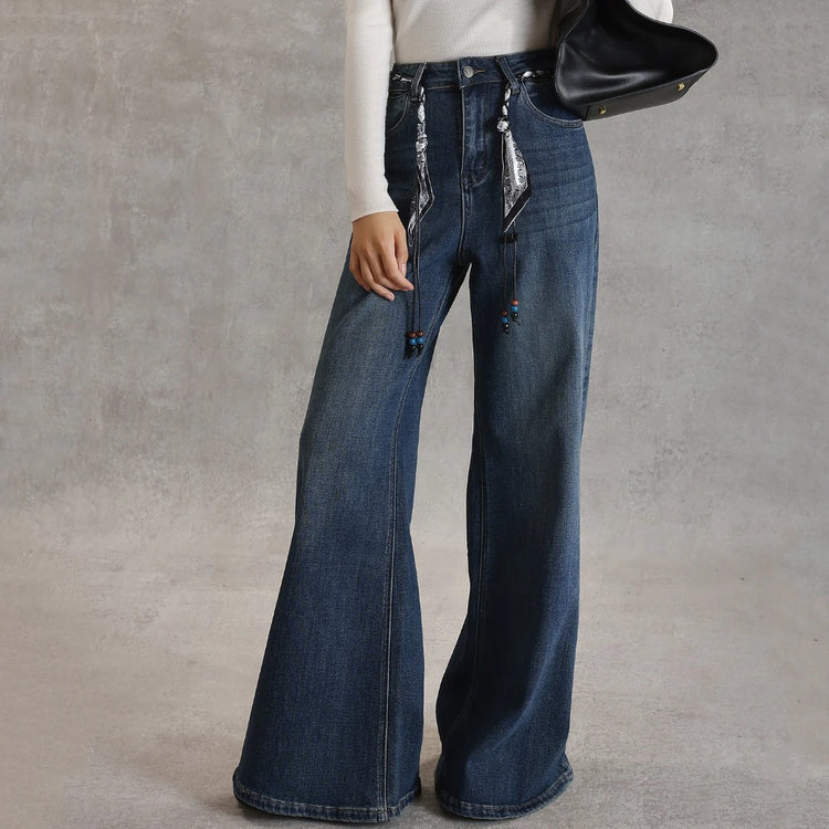 Lace-Up Waist Wide-Leg Jeans