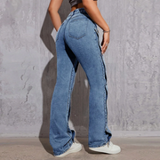 Button-Detail Straight-Leg Jeans