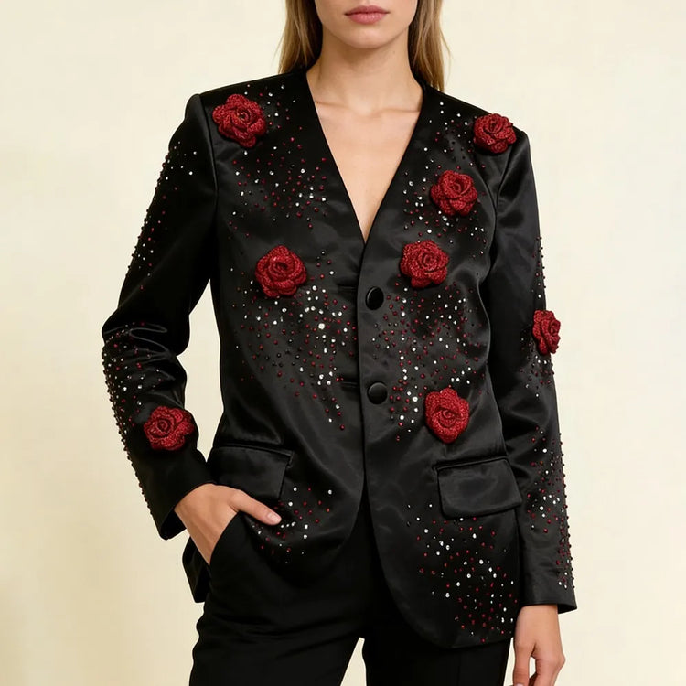 Rose Applique Button-Front Jacket