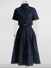 Cropped Shirt and Pleated Skirt Set