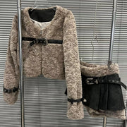 Textured Jacket and Mini Skirt Set