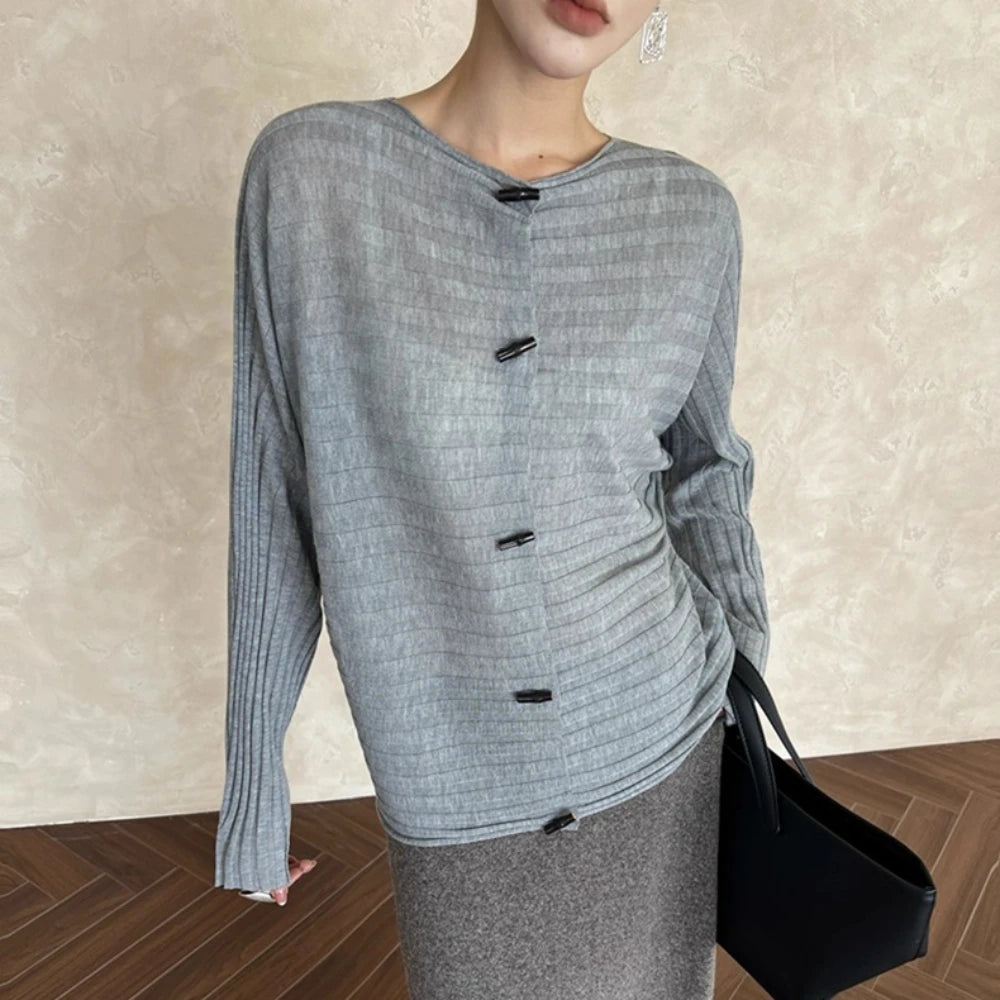 Sheer Ribbed Button-Front Cardigan