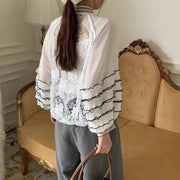 Ruffle-Sleeve Lace-Panel Jacket