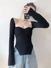 Sweetheart-Neck Long-Sleeve Sweater