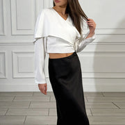 Cape-Overlay Cropped Blouse