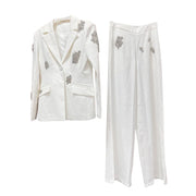 Embellished Blazer and Wide-Leg Pants Set