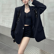 Embellished-Shoulder Single-Button Blazer