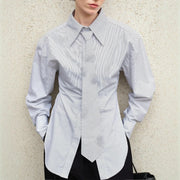 Striped Long-Sleeve Collared Shirt