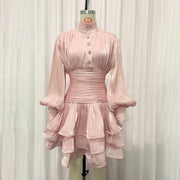 Ruched-Waist Tiered Mini Dress