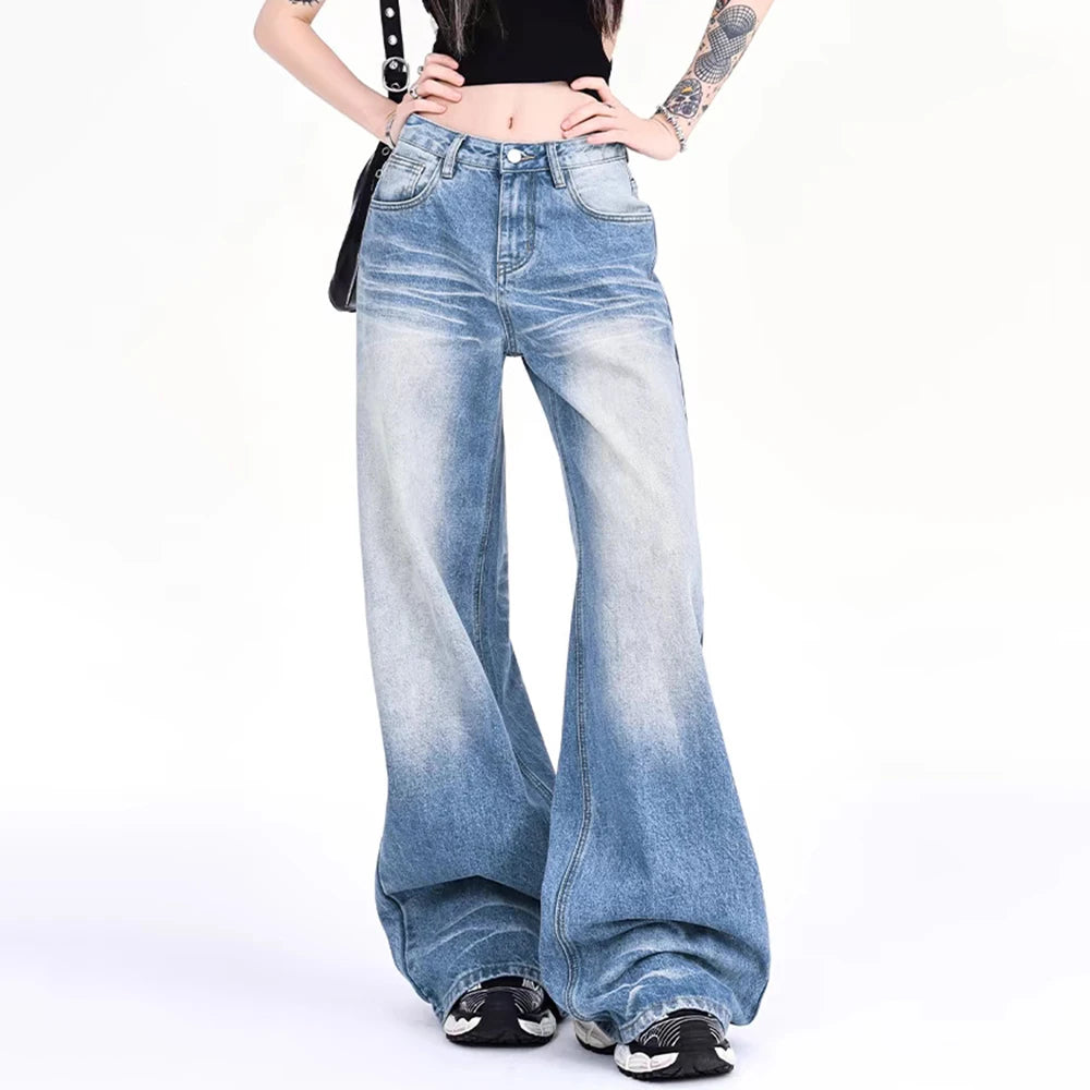 Faded Relaxed Wide-Leg Jeans