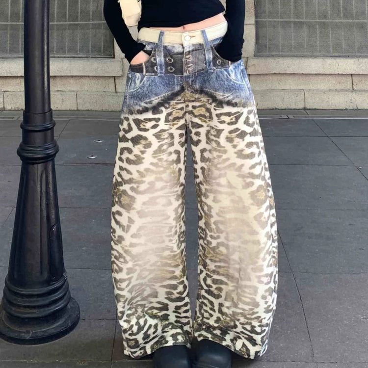 Leopard-Print Wide-Leg Pants