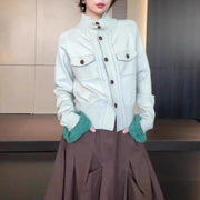Contrast-Cuff Button-Front Cardigan