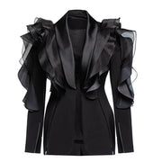Sheer Ruffle-Trim Blazer