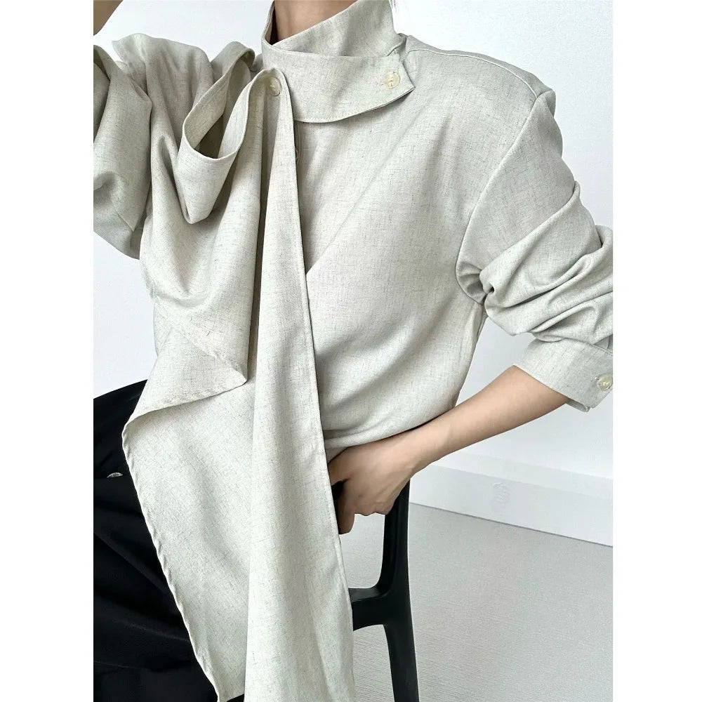 Tie-Neck Long-Sleeve Blouse