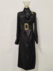 Draped High-Neck Dress