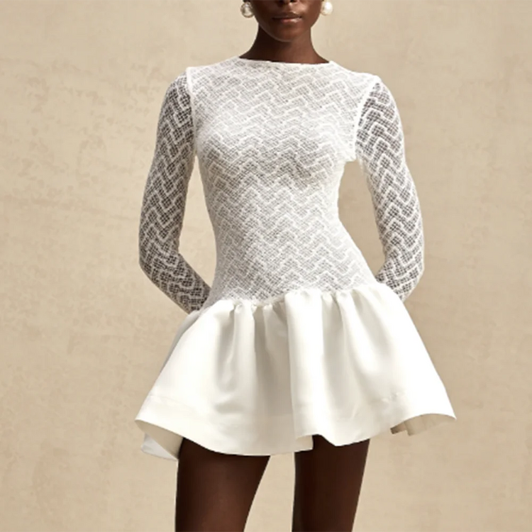 Textured Long-Sleeve Mini Dress