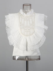 Ruffled-Bib Sleeveless Blouse