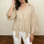 V-Neck Flared-Cuff Blouse