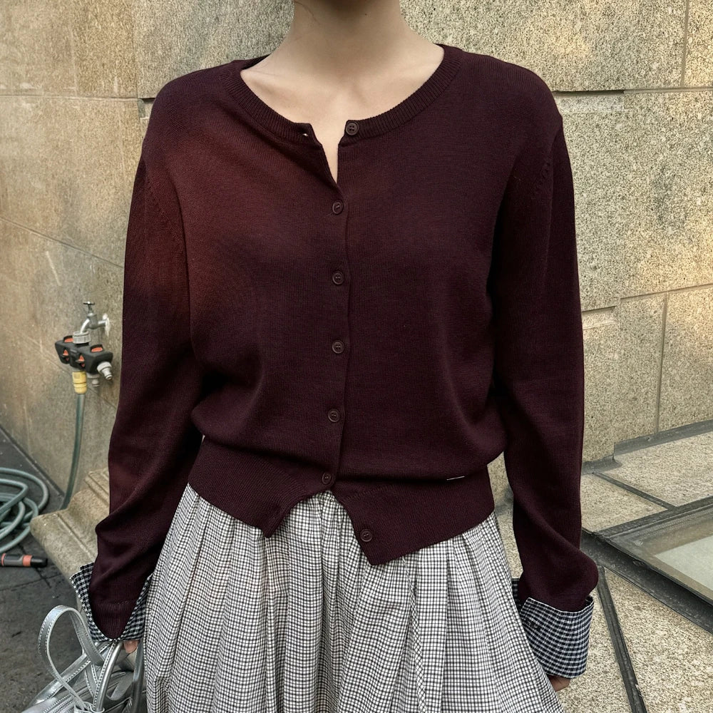 Gingham-Trim Button-Front Top