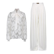 Lace Blouse and Wide-Leg Pants Set
