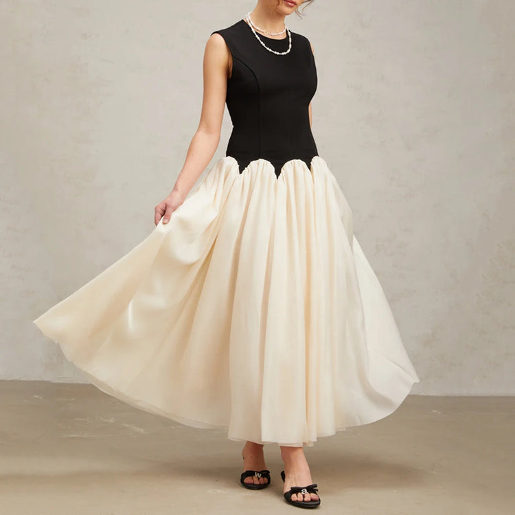 Colorblock Sleeveless Flared Dress