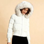 Fluffy-Collar Zip-Up Puffer Jacket