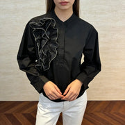 Ruffle-Detail Stand-Collar Shirt