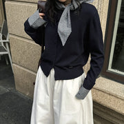 Gingham-Trim Button-Front Top