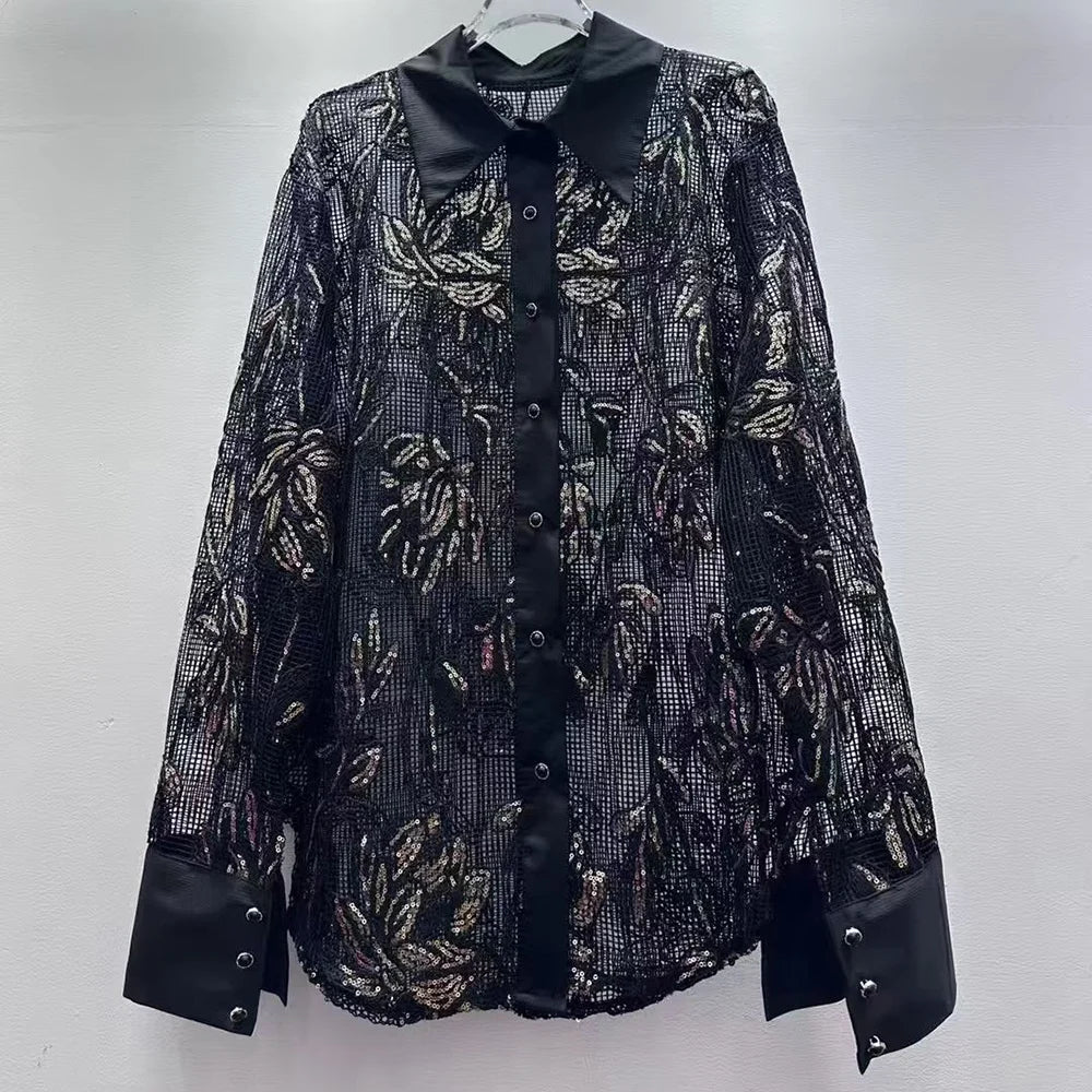 Sheer Floral Lace Button Shirt