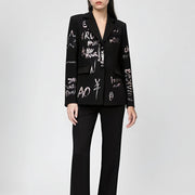 Letter-Print Notched-Lapel Blazer