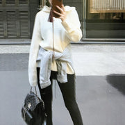 Ribbed Hooded Zip-Up Cardigan