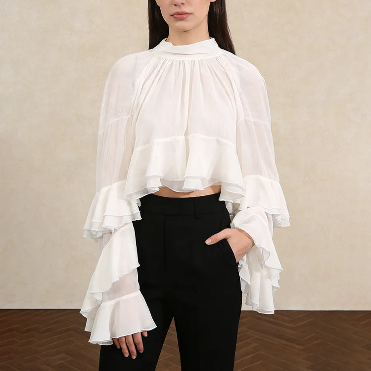 Tiered Ruffle-Sleeve Blouse