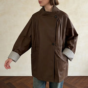 Asymmetric Button-Front Trench Coat
