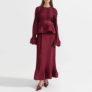 Pleated Peplum Top and Skirt Set