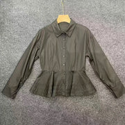 Button-Front Peplum Shirt
