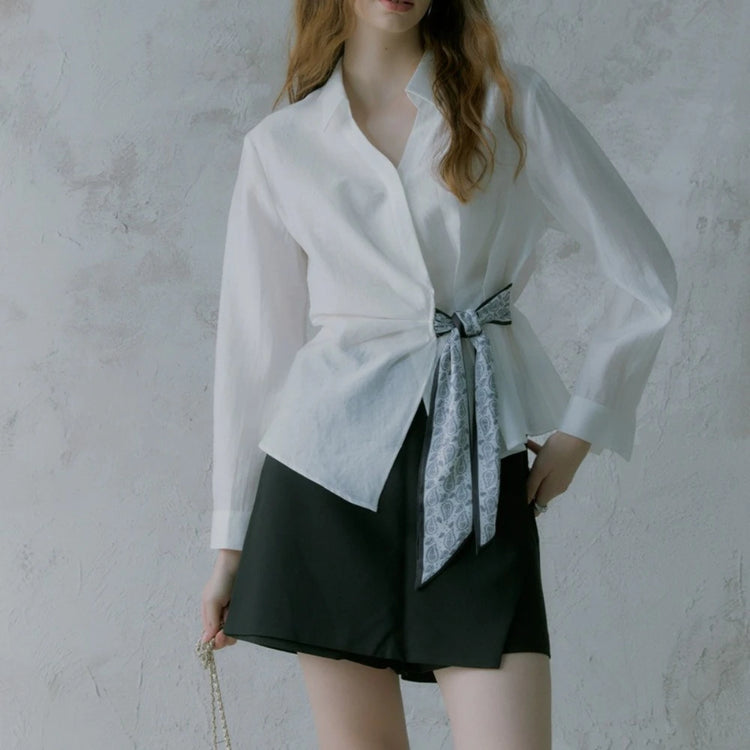 Tie-Waist Relaxed White Shirt