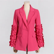 Ruffle-Sleeve Single-Button Blazer