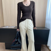 Scoop-Neck Ribbed Long-Sleeve Top