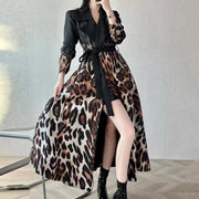 Leopard-Panel Longline Coat
