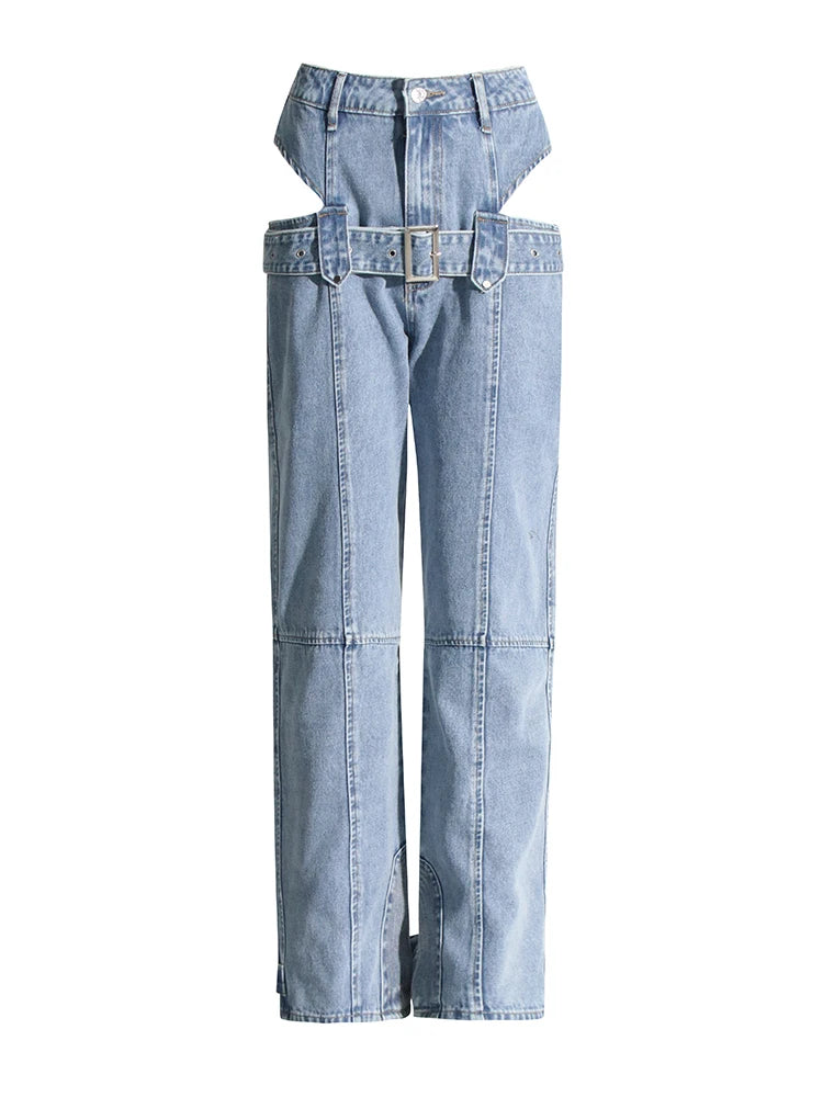 Cutout-Waist Wide-Leg Jeans