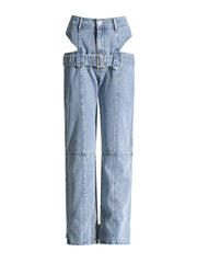 Cutout-Waist Wide-Leg Jeans