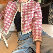 Checked Contrast-Trim Cropped Jacket