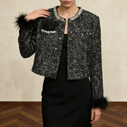 Embellished Round-Neck Cropped Jacket